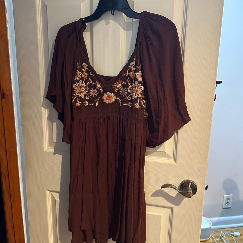 Shyanne Boho Embroidered Brown Women's Dress